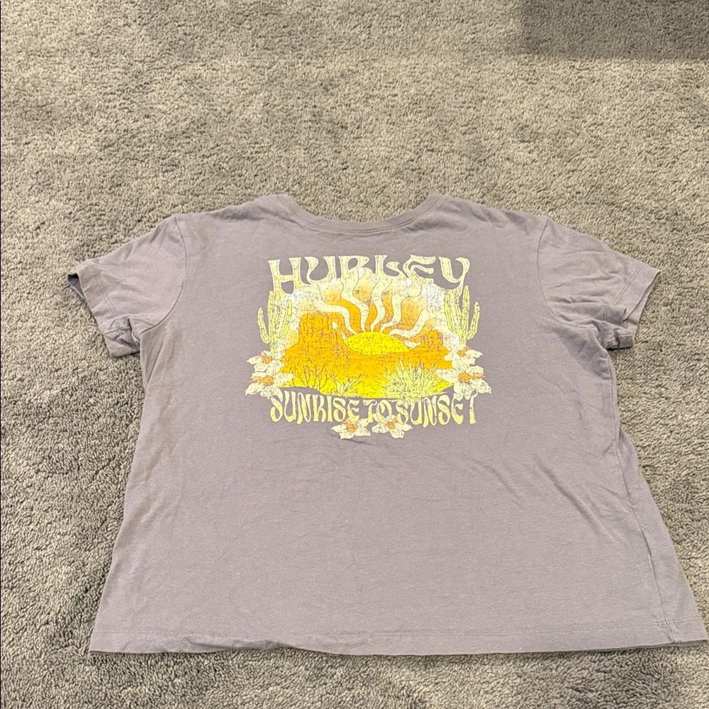 Hurley Gray and Yellow Graphic Boxy Tee